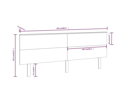 Cabecero de cama madera maciza de pino 204x6x82,5 cm