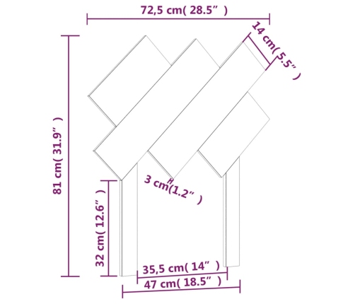 Cabecero de cama madera maciza de pino negro 72,5x3x81 cm