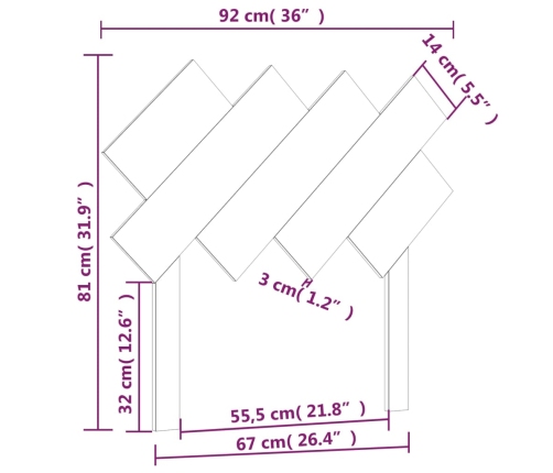 Cabecero de cama madera maciza de pino negro 92x3x81 cm