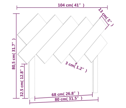 Cabecero de cama madera maciza de pino gris 104x3x80,5 cm