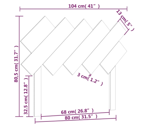 Cabecero de cama madera maciza de pino negro 104x3x80,5 cm