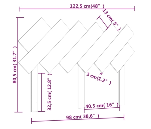 vidaXL Cabecero de cama madera maciza de pino 122,5x3x80,5 cm