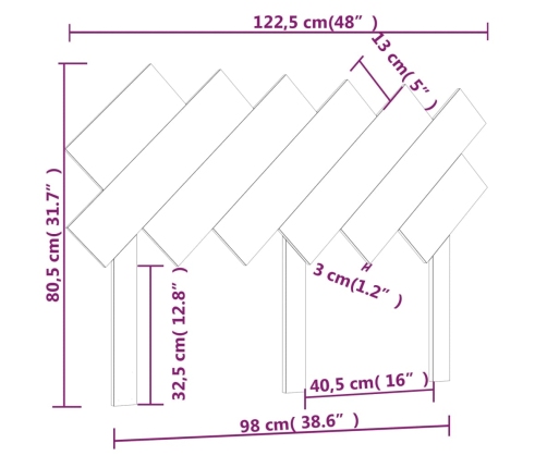 Cabecero de cama madera maciza de pino negro 122,5x3x80,5 cm