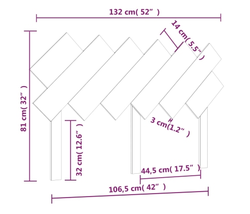 Cabecero de cama madera maciza de pino 132x3x81 cm