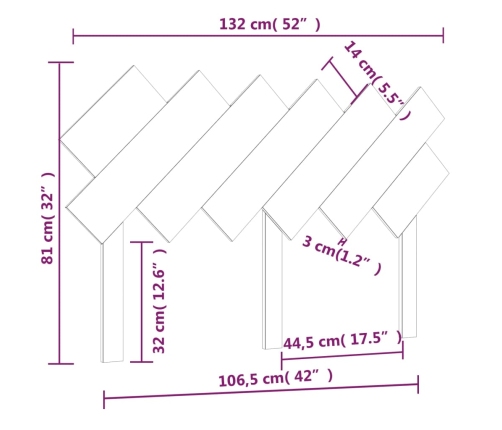 Cabecero de cama madera maciza de pino negro 132x3x81 cm