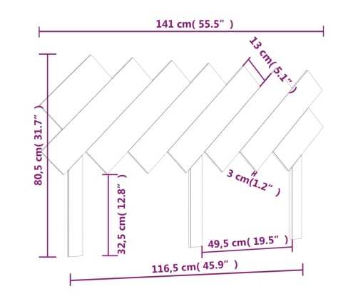 Cabecero de cama madera maciza de pino 141x3x80,5 cm