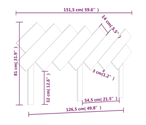 Cabecero de cama madera maciza de pino 151,5x3x81 cm