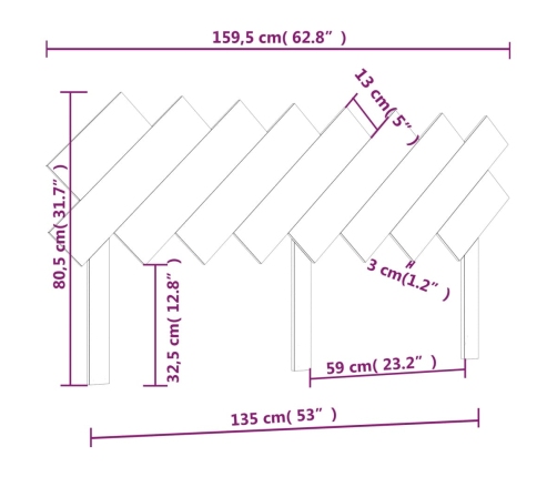 Cabecero de cama madera maciza de pino 159,5x3x80,5 cm