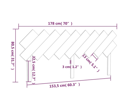 Cabecero de cama madera maciza de pino 178x3x80,5 cm