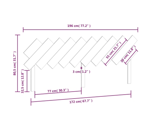 Cabecero de cama madera maciza de pino 196x3x80,5 cm