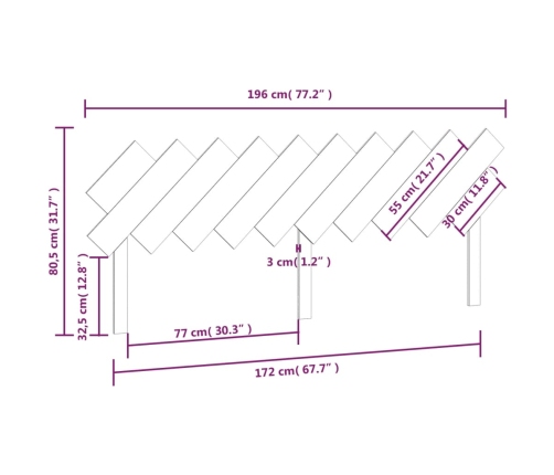 Cabecero de cama madera maciza de pino gris 196x3x80,5 cm