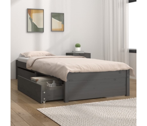 Estructura de cama individual con cajones gris 90x190 cm