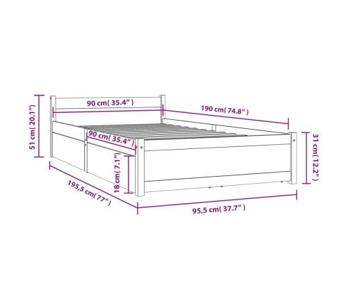 Estructura de cama con cajones 90x190 cm