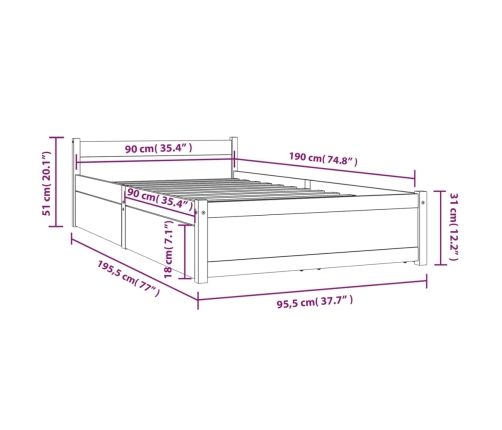 vidaXL Estructura de cama individual con cajones blanco 90x190 cm