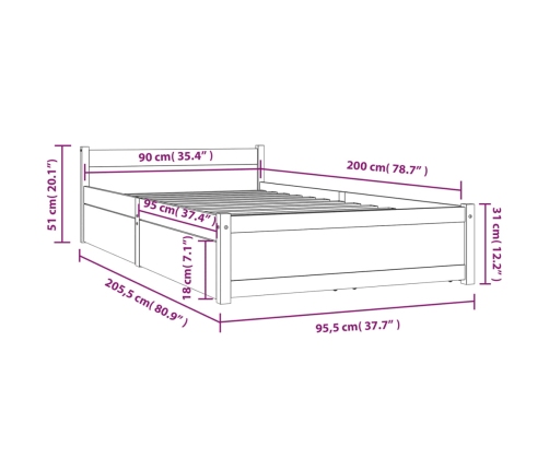 Estructura de cama con cajones blanco 90x200 cm