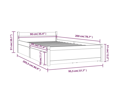 vidaXL Estructura de cama con cajones negro 90x200 cm