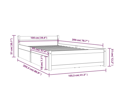 Estructura de cama con cajones marrón miel 100x200 cm