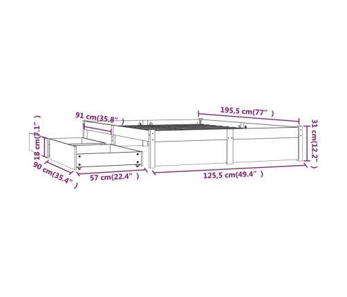 vidaXL Estructura de cama con cajones 120x190 cm