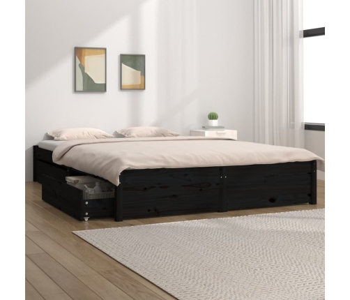 Estructura de cama con cajones negro 120x190 cm