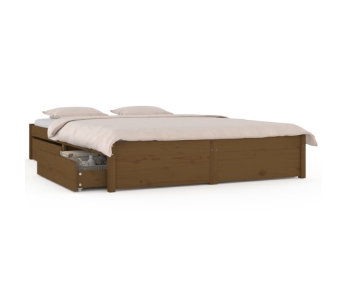 Estructura de cama con cajones doble marrón miel 135x190 cm