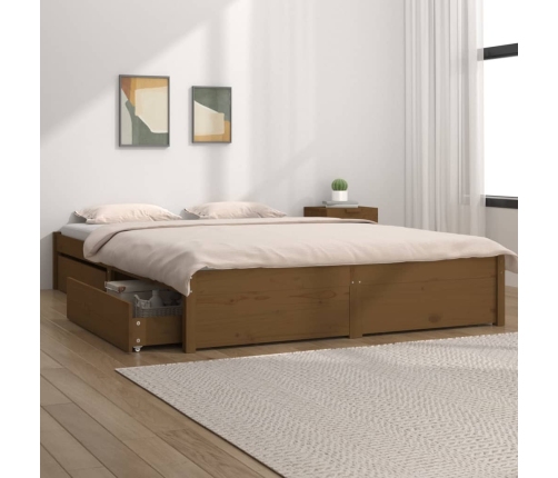 Estructura de cama con cajones doble marrón miel 135x190 cm