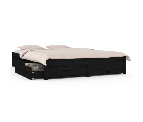 vidaXL Estructura de cama con cajones doble negro 135x190 cm