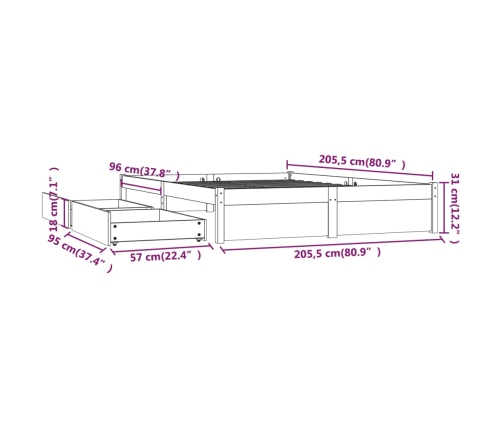Estructura de cama con cajones blanco 200x200 cm