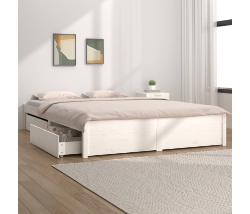 Estructura de cama con cajones blanco 200x200 cm