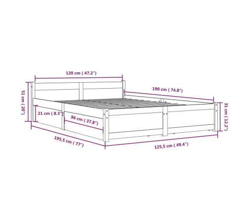 vidaXL Estructura de cama con cajones negro 120x190 cm