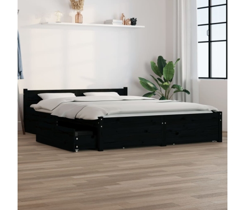 vidaXL Estructura de cama con cajones negro 120x190 cm