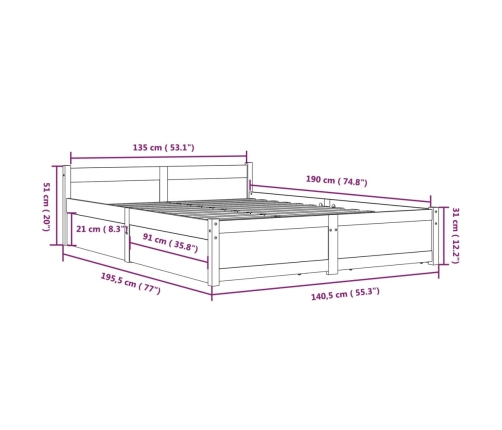 Estructura de cama con cajones doble negro 135x190 cm