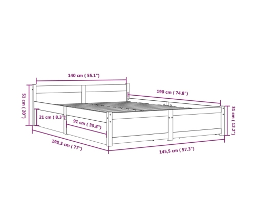 vidaXL Estructura de cama con cajones 140x190 cm