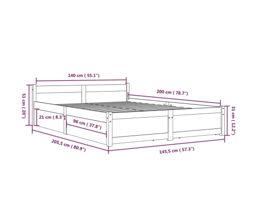 Estructura de cama con cajones blanco 140x200 cm