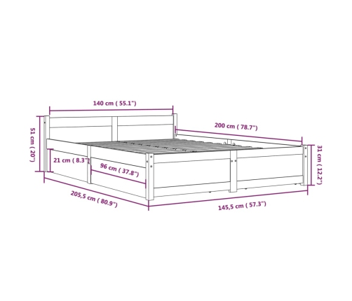 vidaXL Estructura de cama con cajones gris 120x200 cm