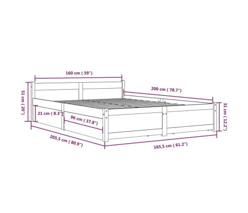 Estructura de cama con cajones blanco 160x200 cm