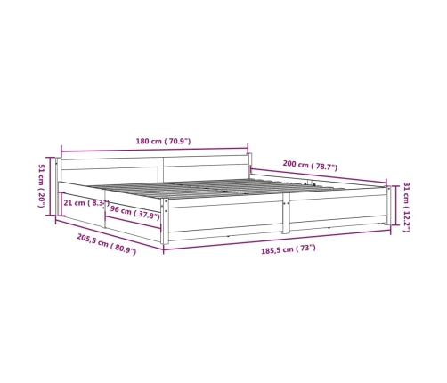 vidaXL Estructura de cama con cajones blanco 180x200 cm