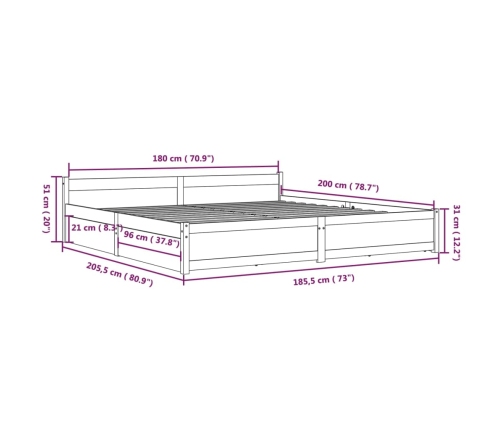 vidaXL Estructura de cama con cajones gris 180x200 cm