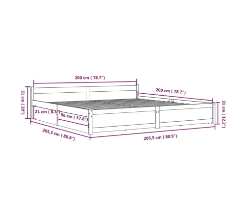 Estructura de cama con cajones blanco 200x200 cm