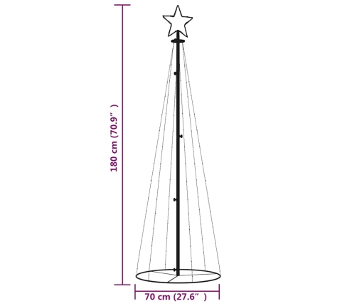 Árbol de Navidad cónico 108 LED blanco cálido 70x180 cm