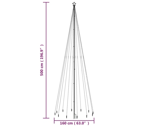 Árbol de Navidad con pincho 732 LED blanco cálido 500 cm