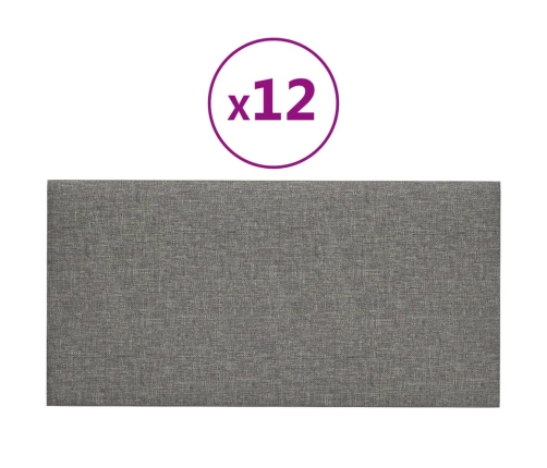 Paneles de pared 12 uds tela gris claro 30x15 cm 0,54 m²