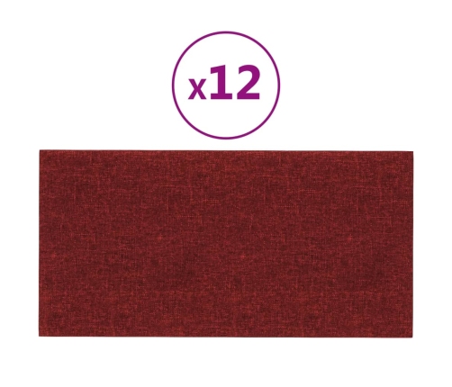 Paneles de pared 12 uds tela rojo tinto 30x15 cm 0,54 m²