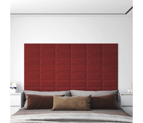 Paneles de pared 12 uds tela rojo tinto 30x15 cm 0,54 m²