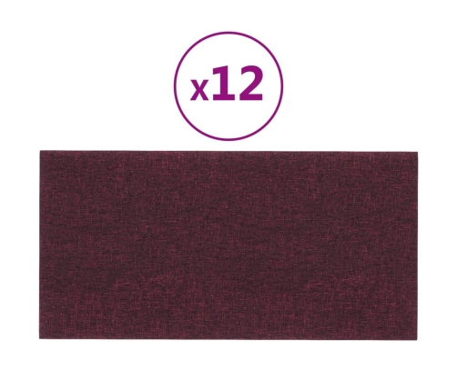 Paneles de pared 12 uds tela morado 30x15 cm 0,54 m²