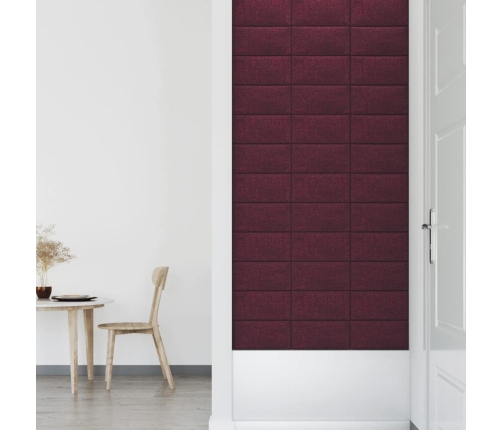 Paneles de pared 12 uds tela morado 30x15 cm 0,54 m²