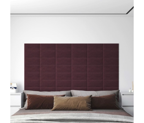 Paneles de pared 12 uds tela morado 30x15 cm 0,54 m²