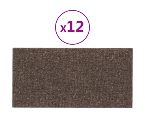 Paneles de pared 12 uds tela gris taupe 30x15 cm 0,54 m²