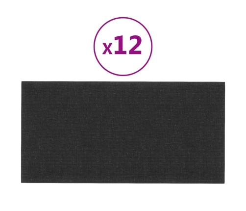 Paneles de pared 12 uds tela negro 30x15 cm 0,54 m²