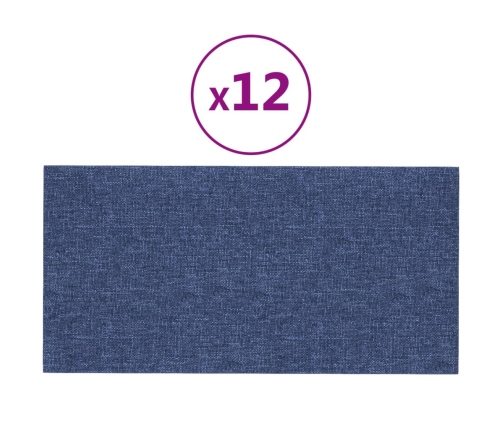 vidaXL Paneles de pared 12 uds tela azul 30x15 cm 0,54 m²