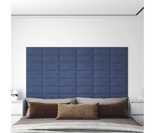 Paneles de pared 12 uds tela azul 30x15 cm 0,54 m²